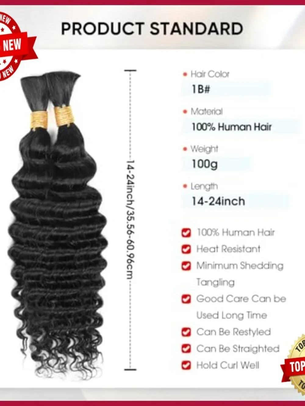 20 Inch Deep Wave Human Hair Extensions for Braiding 100g Bundles